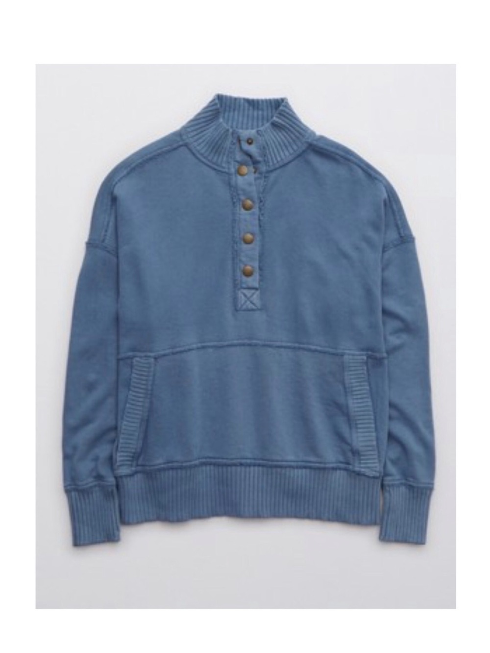 AERIE Oh Snap!  Blue Pullover Snap-Front Sweatshirt